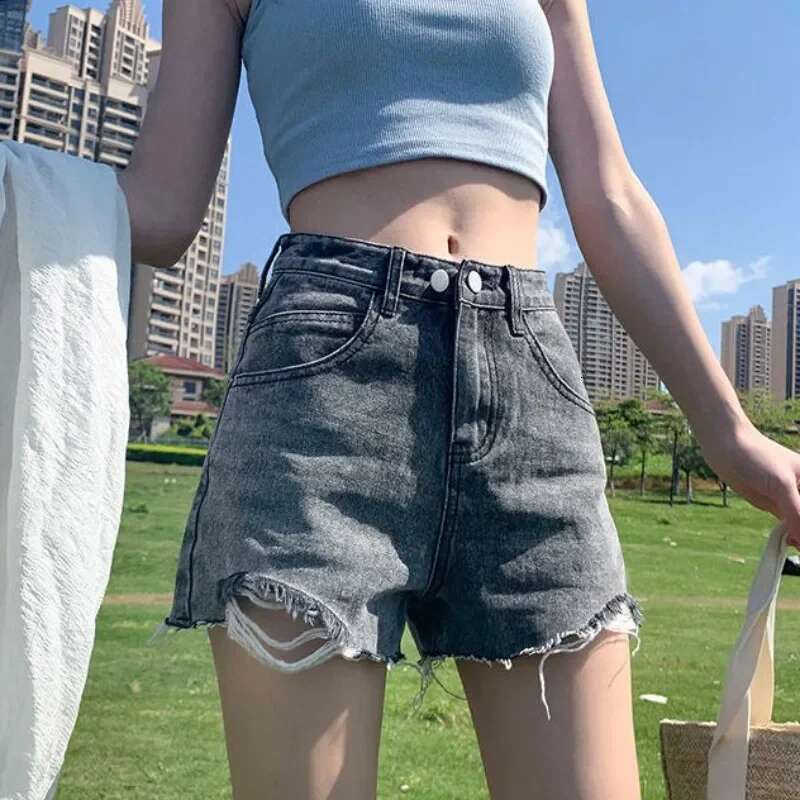 Jorts Denim Shorts For Women Summer Short Jean Pants Woman Ripped Korean Style Outdoor New In Youthful Designer Stretchy Fashion
