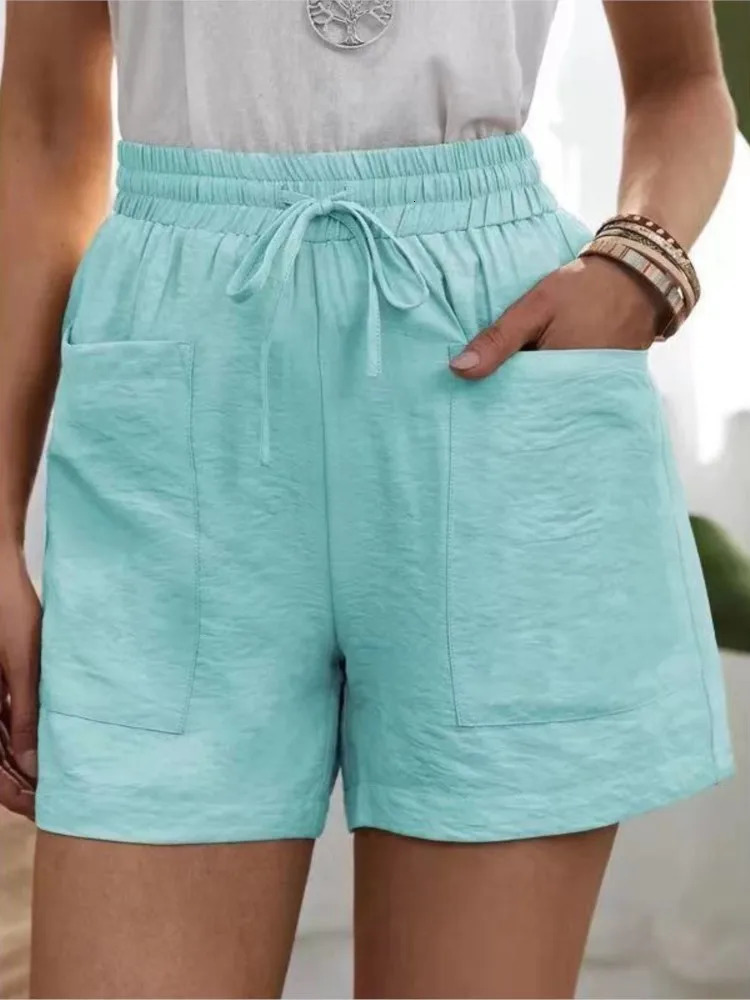 Woman Shorts Fashion Women Linen Sweatshorts Summer Pockets High Waist Cotton Blend Pockets Elastic Waist Loose Shorts 250614
