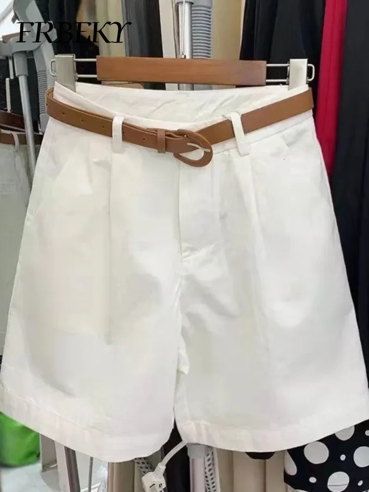 Korean Fashion Cotton Shorts Summer Loose Casual High-waisted Straight Shorts Streetwear Women Clothing with A Belt 250614