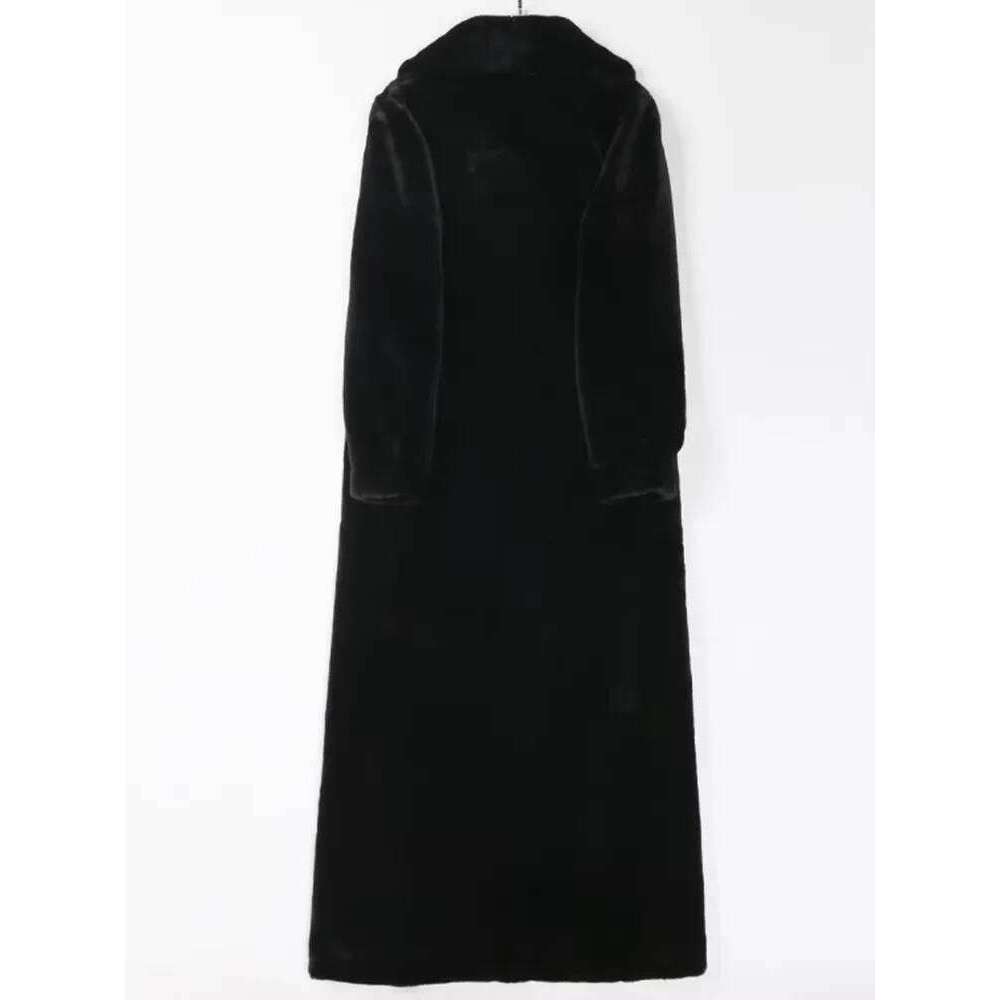 Mauroicardi Winter Extra Long Thick Warm Soft Fitted Fluffy Faux Fur Coat Women Shawl Collar Elegant Chic Furry Overcoat