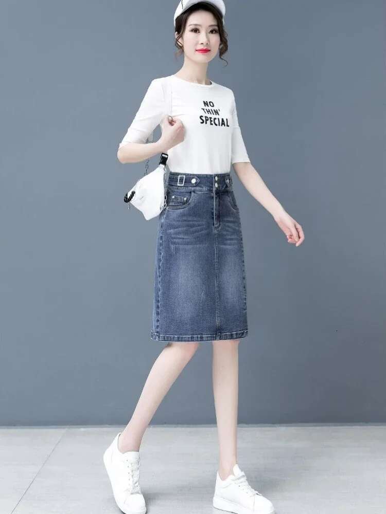 Woman Denim Skirt Blue Tight Wrap High Waist Jeans Skirts for Women Clothing Sales A Line Quality Korean Fashion Streetwear V