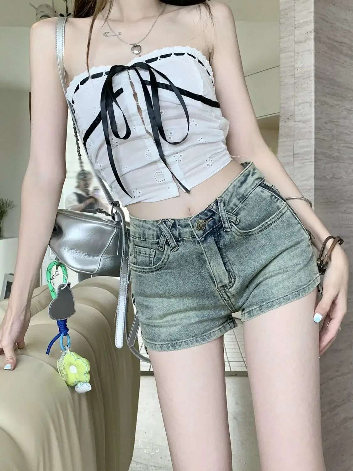 Light Blue Tight Short Jean Pants Woman Comfy Summer Aesthetic 2000s Clothes Y2k Elegant Youthful XL Kpop Denim Shorts for Women