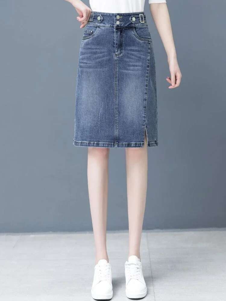 Woman Denim Skirt Blue Tight Wrap High Waist Jeans Skirts for Women Clothing Sales A Line Quality Korean Fashion Streetwear V
