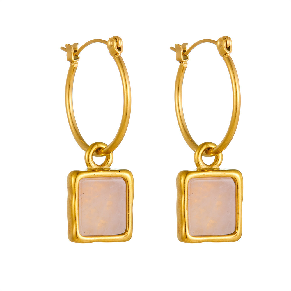 Fashion Light Style Simple Elegant Versatile Square Natural Stone Earrings for Women Niche Titanium Steel Non-Fading Ear Jewelry