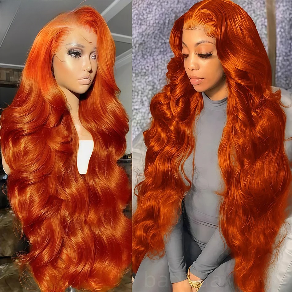 30 36 Inch Body Wave 13x6 Orange Ginger Lace Front Wigs Human Hair Pre Plucked 13x4 Human Hair Lace Frontal Wigs For Women Synthetic