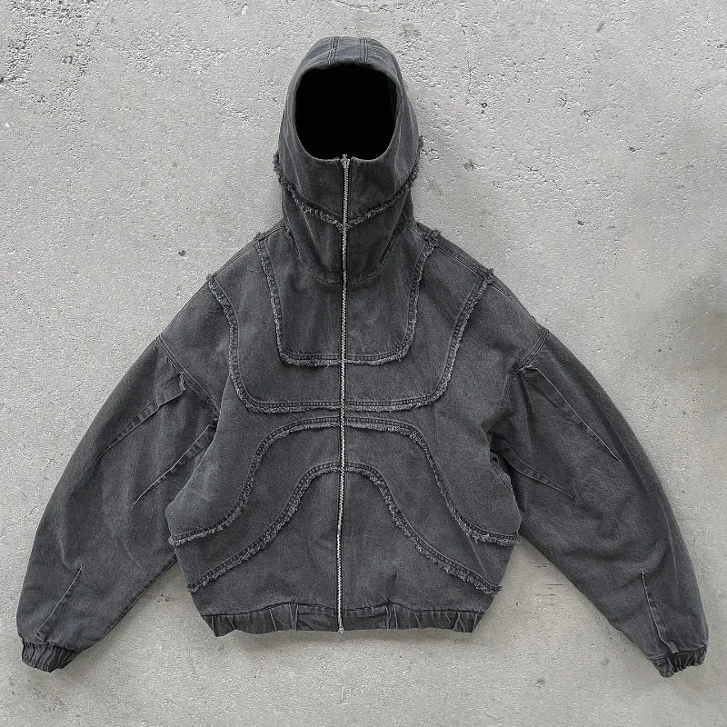 Y2K Denim Jacket American Splicing Style Gothic Vintage Trend Unisex Streetwear Punk High Street Oversized Leisure Zip Up Hoodie 250616