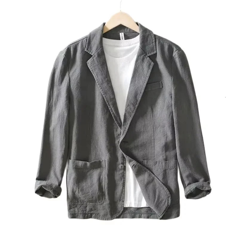 70% Linen 30% Cotton Breathable Mens Blazer Suit Jacket For Men Black Coat For Summer Business Lightweight Male Clothes 250614