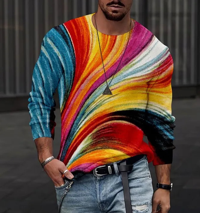 Autumn Mens Casual Print Graphic T Shirts Street Long Sleeve Round Neck Y2K T-shirt TOPS Fashion Aesthetic Mens Clothing 250616