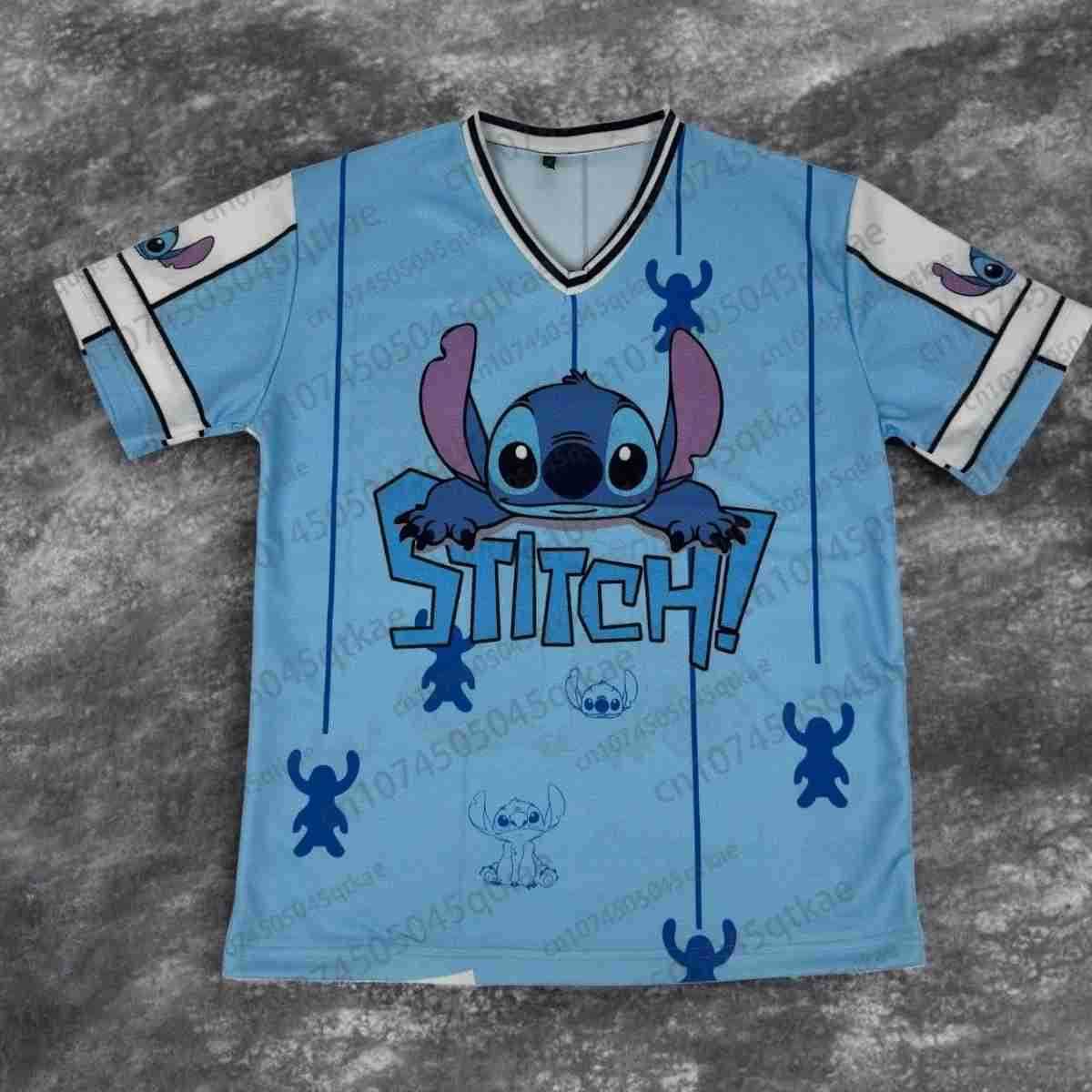 Disney 2025 New Summer Vintage Stitch/Angel 3DPrint Football Jersey Sport Oversize Special Edition V-neck Fashion Unisex T-shirt W250623