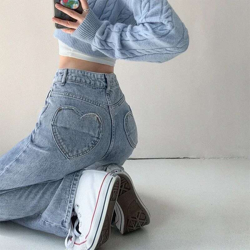 Denim Pants for Women High Waist Straight Leg Woman Jeans Chic and Elegant South Korea Streetwear Vibrant 2025 Quality Trousers