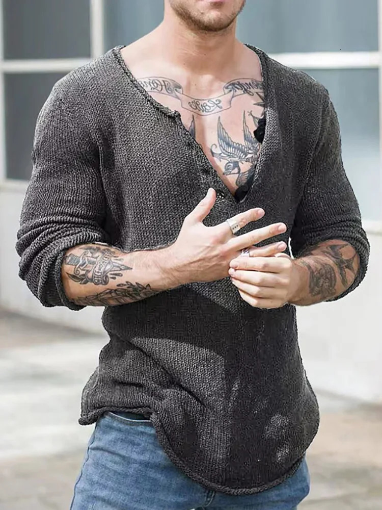 Men V Neck Streetwear Solid Basic Top Casual Loose Male Spring and Autumn Pullovers Simplicity Slim Fit Long Sleeve Thin Sweater 250616