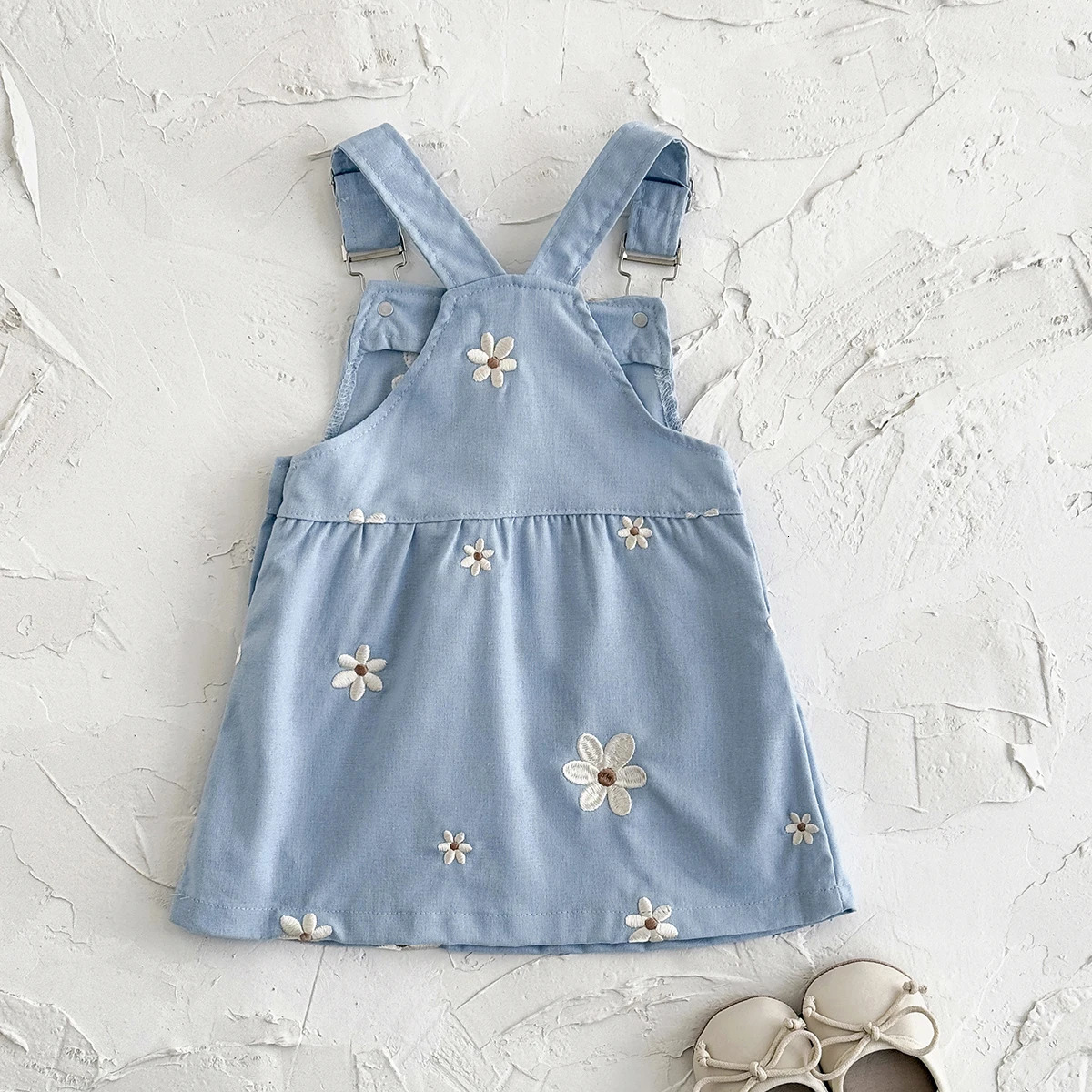 Toddler Infant Girls Denim Dresses Flowers Embroidery Strap Knee-Length Kids Dresses One-piece 0-3 Years Overall Girl Clothes 250617