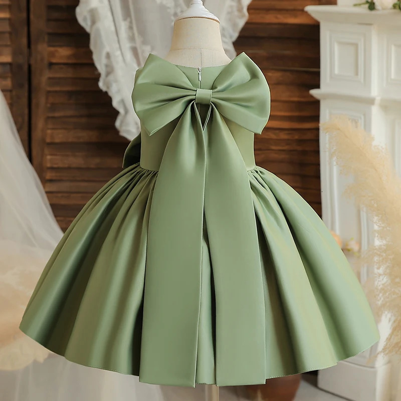 Big Bow Sweet Baby Girls Dress Solid Elegant Toddler Kids Christening Birthday Vestidos Weddings Party Kids Girls Princess Dress 250617