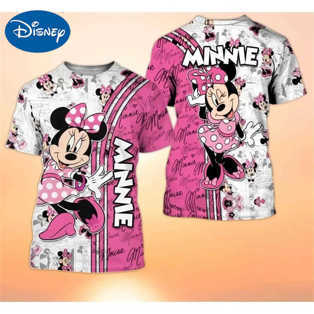 Disney Mens Minnie Mouse Pink Cross Comic Book Patterns Cartoon 3D Print T-Shirt Womens Casual Top Kids Adults Tshirt Clothing W250617