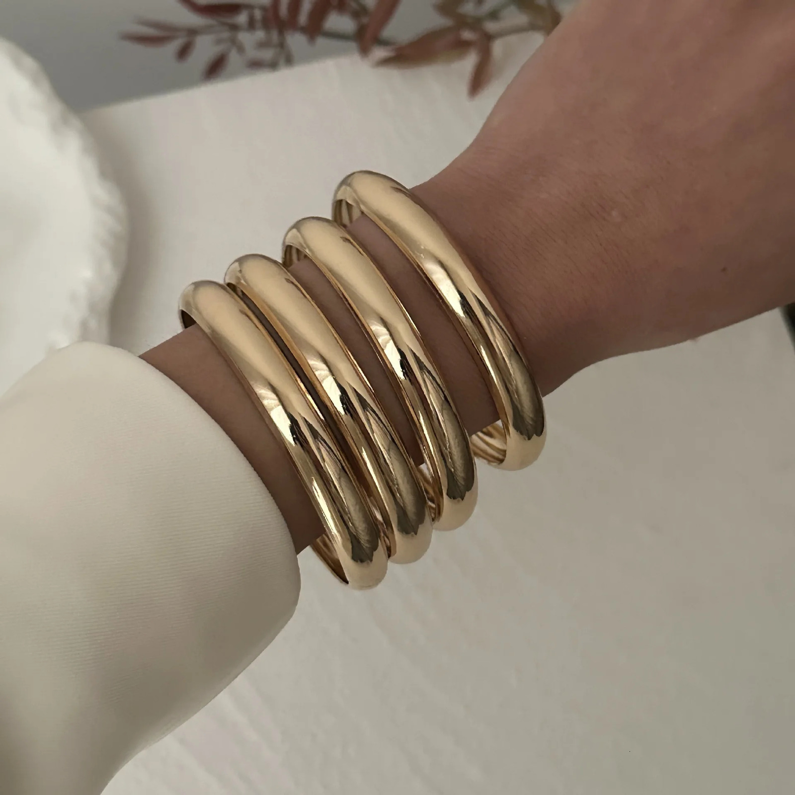 One Set Simple Multilayer Bangle Bracelet Fashion Punk Gold Silver Color Geometric Bangles For Women Men Gift Jewelry 250616