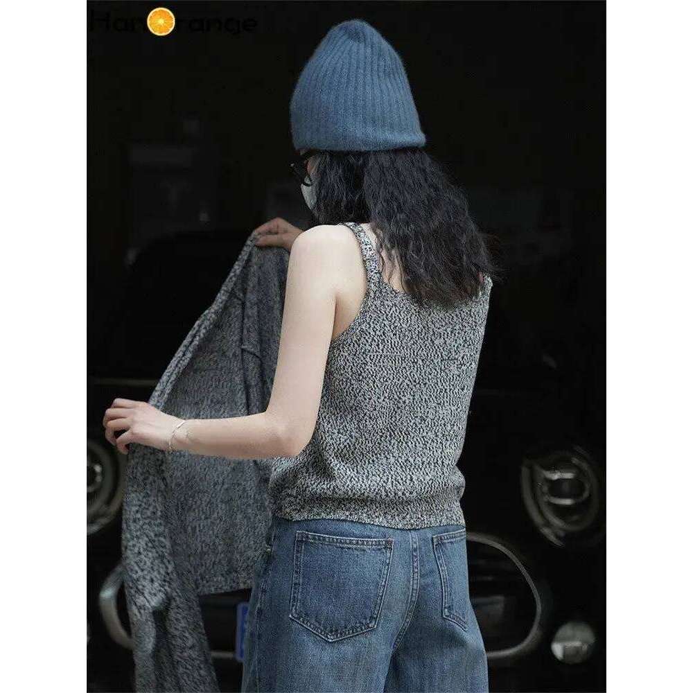 HanOrange 2024 Spring Lazy Mixed Color Two-piece Knit Sweater Set Women Loose O-neck Sleeveless Waistcoat + Cardigan Female