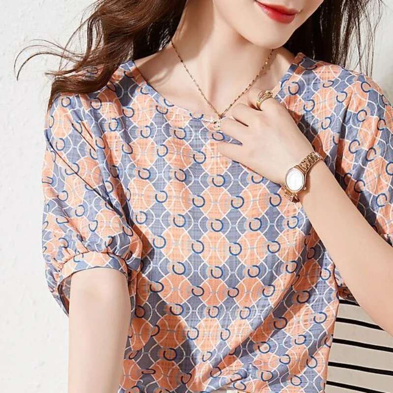Chiffon with Short Sleeve Shirts Blouses for Women Round Neck Woman Top Blouse Elegant Luxury Xl Sale of High Quality Pretty S