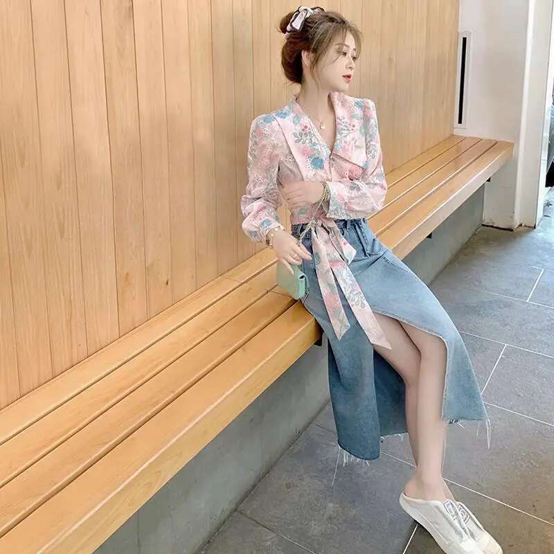 Clothing Floral Womens Shirts and Blouses Full Sleeves Top for Woman Kawaii with Bow Chiffon Cute Luxury Designer Pretty Tall M