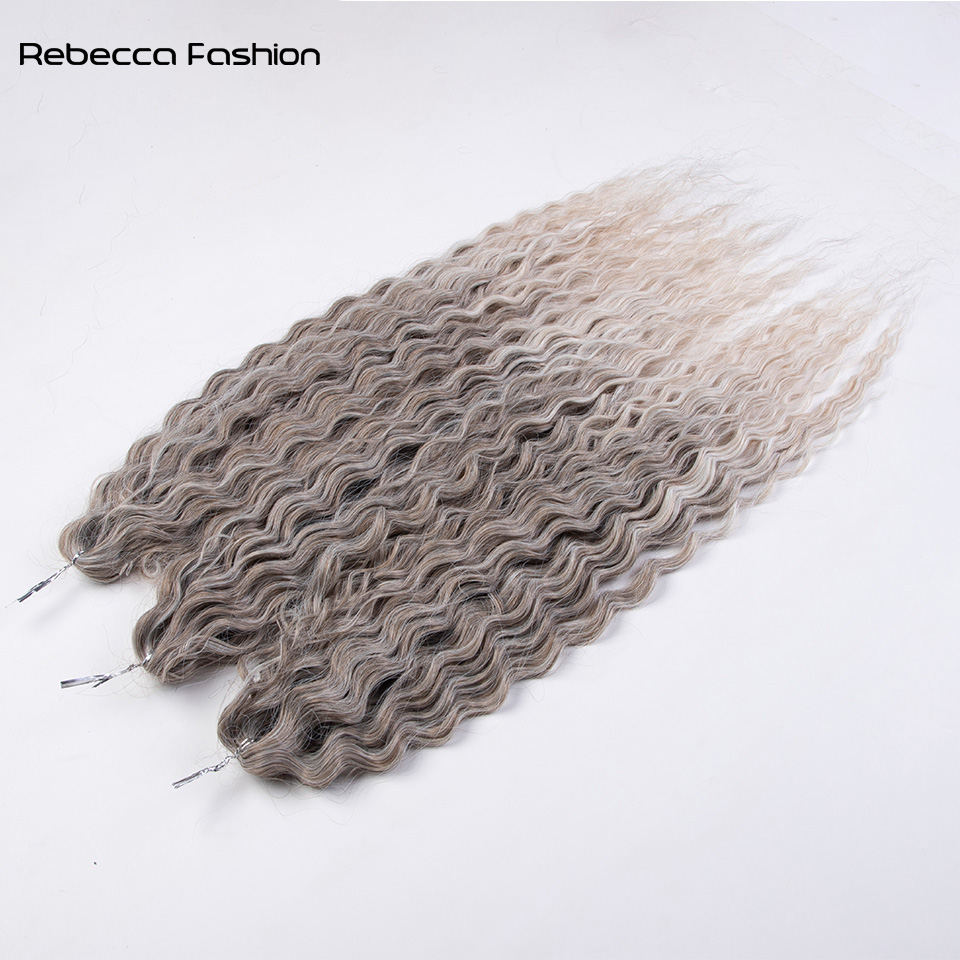 Rebecca Fashion Synthetic Water 24Inch Braid Twist Crochet Ombre Blonde Pink Deep Wave Braiding Hair Extension Cosplay