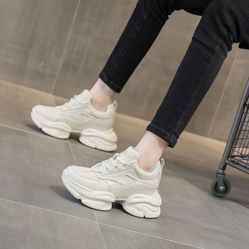 Dad Sneakers Leather Soft 2025 Spring New Ins Trend Sports Casual Thick Sole Height Increasing New Versatile Women's Shoes