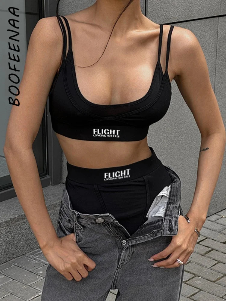 BOOFEENAA Sporty 2 Pieces Set for Woman Outfit Crop Top and Shorts Matching Sets Active Wear Summer Clothes 2025 C66CB13 250612