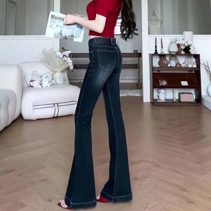 Womens Flared Jeans Solid Color Cowboy Pants for Woman Gyaru Teenagers Clothing Unique Flare Trousers Korean Fashion Stylish R