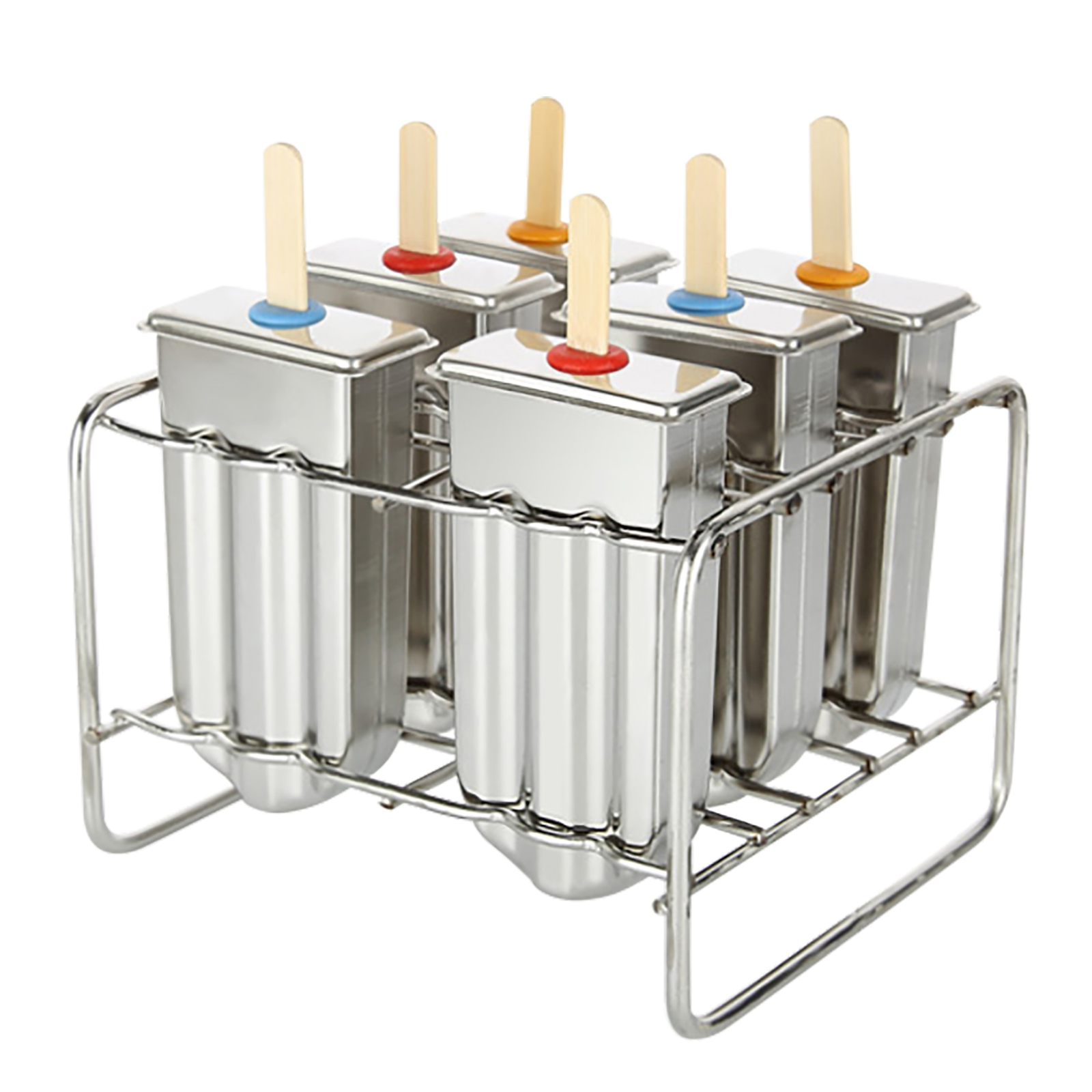 6 Pcs Stainless Steel Ice Cream Molds Round Head Double Cavity 85g Per Pop Homemade Ice Lolly Maker Reusable DIY Popsicle Freezer Tray BPA Free