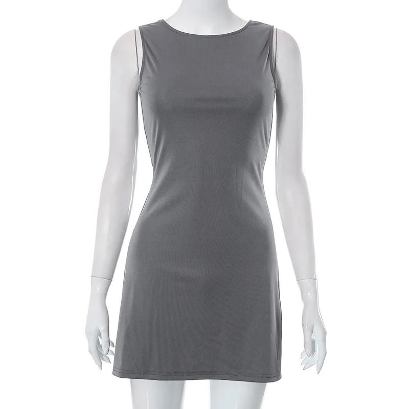 Woman Dress Sleeveless Knit Slim A-Line Female O-Neck Seveless Mini Dresses Sheath Summer Clothing Streetwear Y2K Qtraf2411 250616