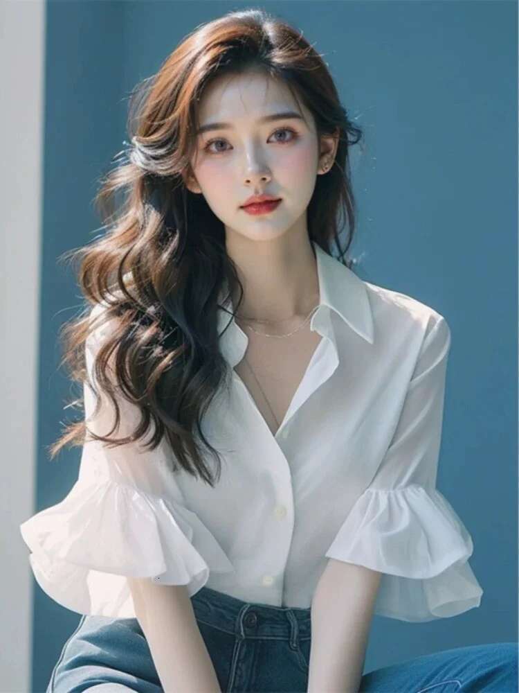 Dress Shirts Office Outfits Summer Female Tops Womens Shirt and Blouse Wear To Work Button Up White Formal High Quality M Xl