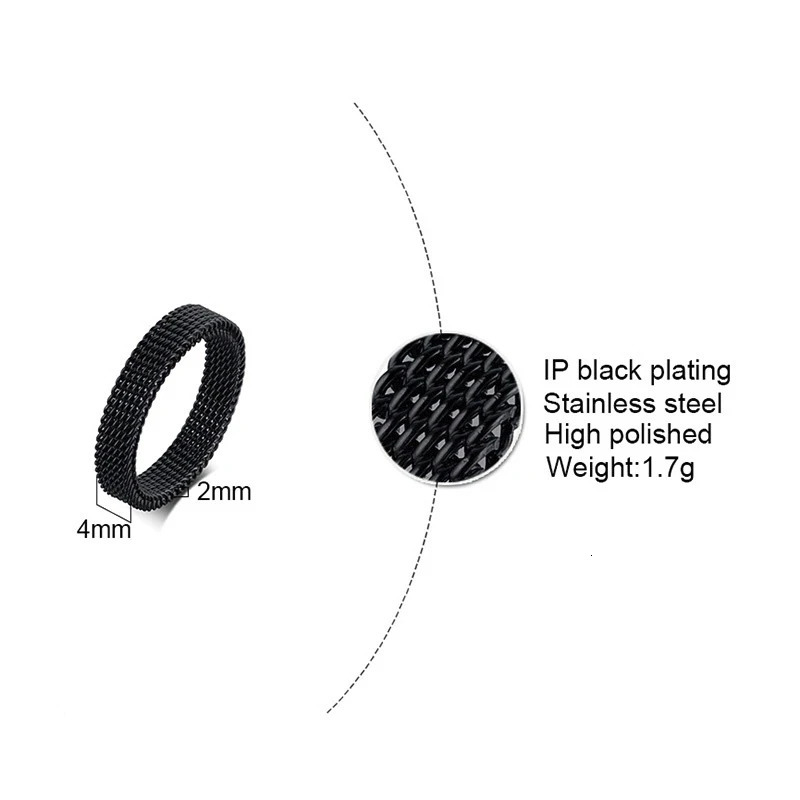 2025 Fashion Mens Modern Stainless Steel Mesh Band Ring 4mm 8mm Wide For Men Women Retro Jewelry Gift Wholesale 250616