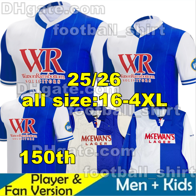4XL 25 26 Blackburns Rovers 150th anniversary Soccer Jerseys OHASHI SHEARER GUEYE SIGURDSSON BRITTAIN HEDGES Blackburns Retro 1994 1995 football men and kids shirt