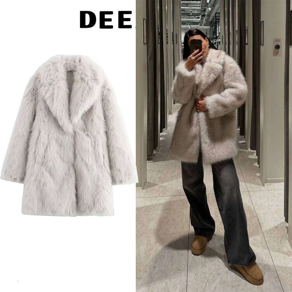 DEEABAE Korean Women's Clothing Street Style Retro Thick And Warm Artificial Fur Effect Medium Length Outerwear