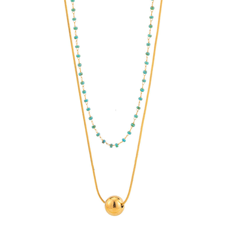 New Fashion Light Double Layer Stacked Bead Necklace for Women Gold Color Titanium Steel Versatile Non-Fading Jewelry