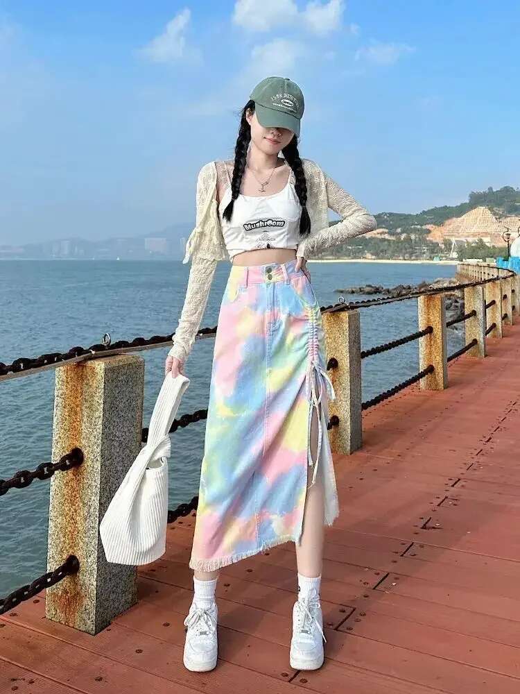 High Waist Woman Denim Skirt Drawstring Jeans Skirts for Women Korean Style Stylish Aesthetic Vintage Clothing Trend 2025 New In