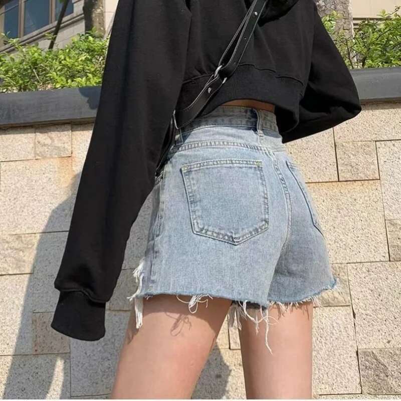 Womens Shorts Blue Short Pants For Woman To Wear Denim Wide Jeans Cotton Luxury Trend 2025 Aesthetic Outfits Clothes Elasticty