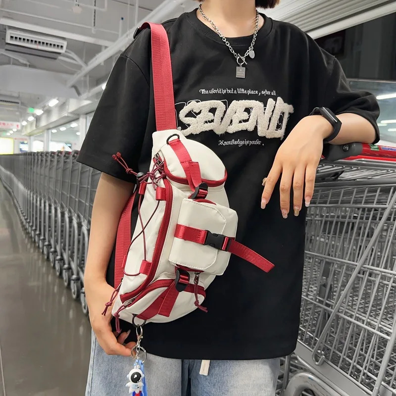 Outdoor Sport Hip Hop Techwear Tactical Chest Bag Men Women Green Red Ribbon Patchwork Multifunction Fanny Pack 250614
