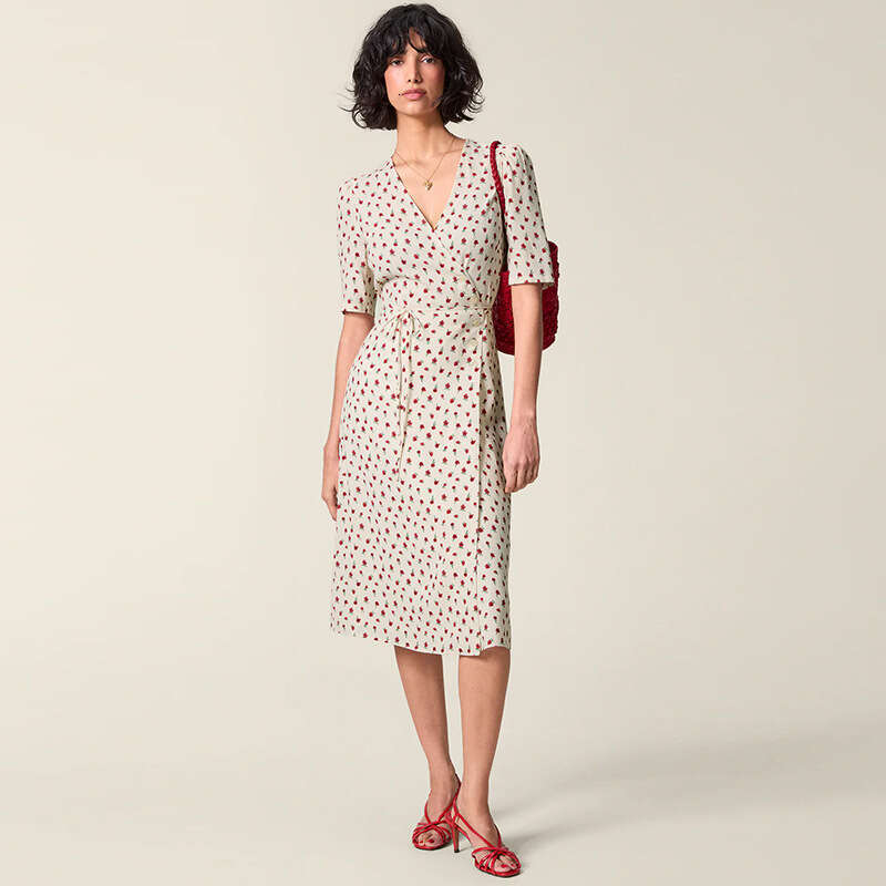 Clothes Women Designer Womens Dresses Robe 114 Summer 2025 New Floral V-neck Short Sleeve Mid-length French Tea Break Wrap Dress with Straps
