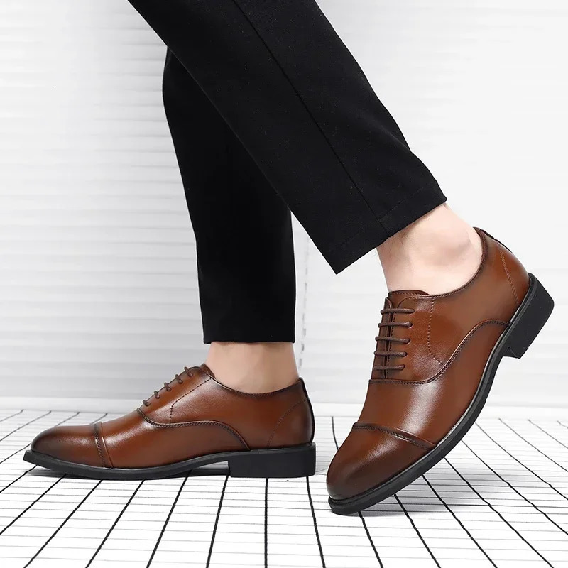 Men 37- Mens Flat / 6CM Heightening Elevator Shoes Business Formal Leather Shoes Man British Casual Wedding Suit Shoes 250613