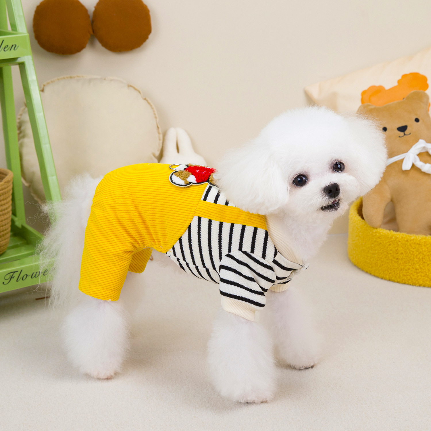 Dog Winter Clothes 4 Legs Dog Jumpsuit Sweatshirt Fleece Soft Warm Dog Outfit Embroidered Teddy Bear Winter Coats for Small Medium Dogs Cats XL A553