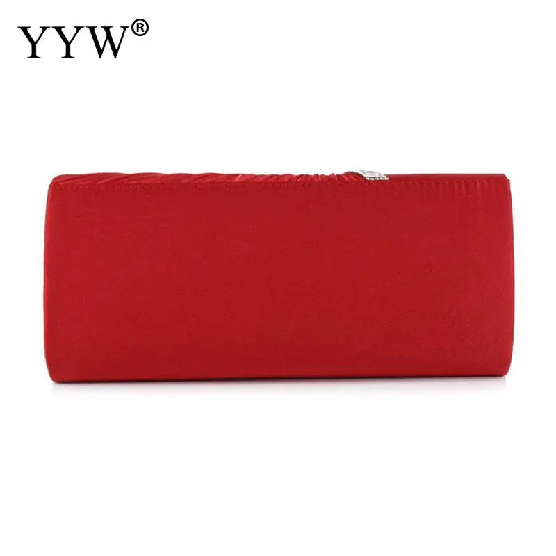 Folds Rhinestone Decor Chain Clutch Bags For Women Red Evening Party Clucth Envelope Bag Female Girl Shoulder Pouch 250617