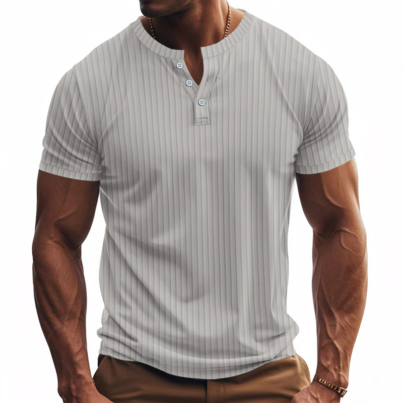Men's T-shirt street fashion Henry shirt summer daily shirt fitness casual sports quick-drying breathable short-sleeved European size: S-3XL