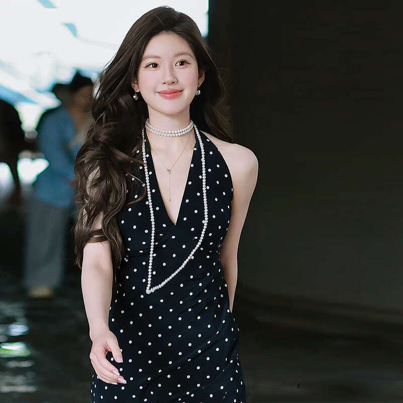 Women Dresses Sexy Bodycon Dresses for Women 841 Zhao Lusi Same Style Summer New 2025 Polka Dot Print Deep V-neck Backless Slim Fit Silk Dress