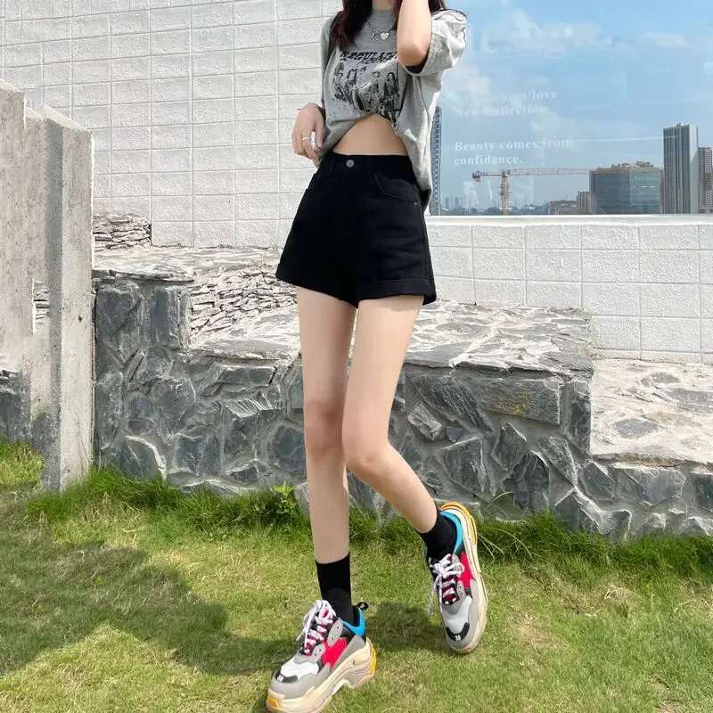 Wide Female Short Jeans Pants Korean Style Womens Denim Shorts With Waist Pocket Design XXL Elegant Low Price Youthful Kpop XL