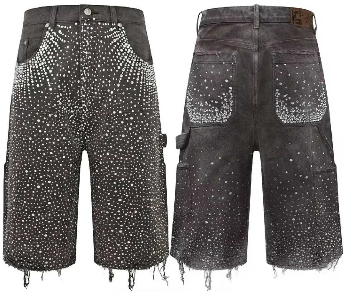 Y2k Shorts Men Retro Hip Hop Rhinestone Pattern Harajuku Fashion Loose Gym Basketball Shorts Goth Casual Sweatpants Streetwear Z250617