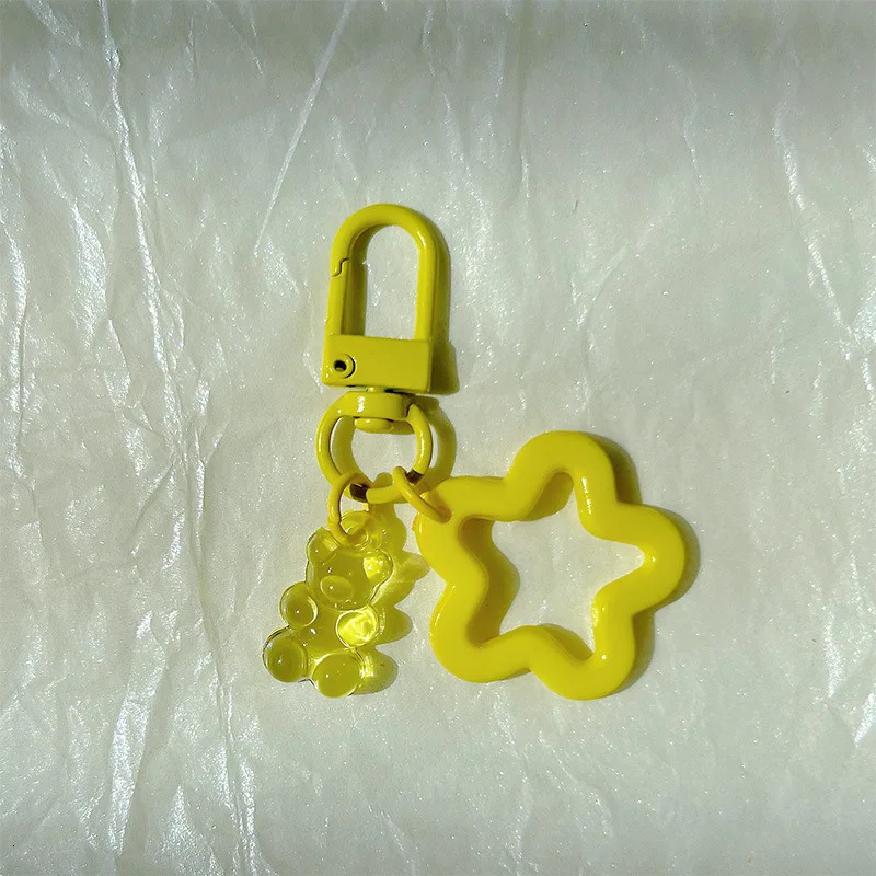 10pcs Metal Keyrings Buckle With Stars Bear Pendant Colored Keychain For Diy Jewelry Making Key Ring Accessories Wholesale 250616