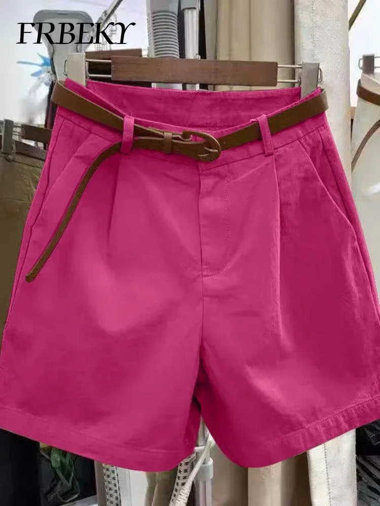 Korean Fashion Cotton Shorts Summer Loose Casual High-waisted Straight Shorts Streetwear Women Clothing with A Belt 250614