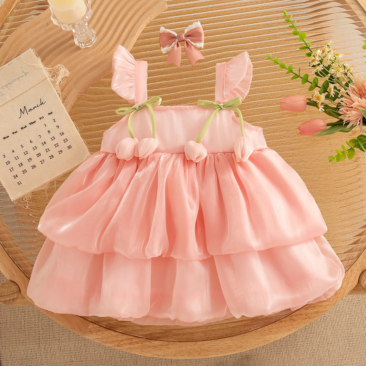 Baby Girl Clothes Summer Tulip Pattern Solid Color Halter Puffy Girl Kids Dress Cute Casual Princess Dress for Baby Girl 250617
