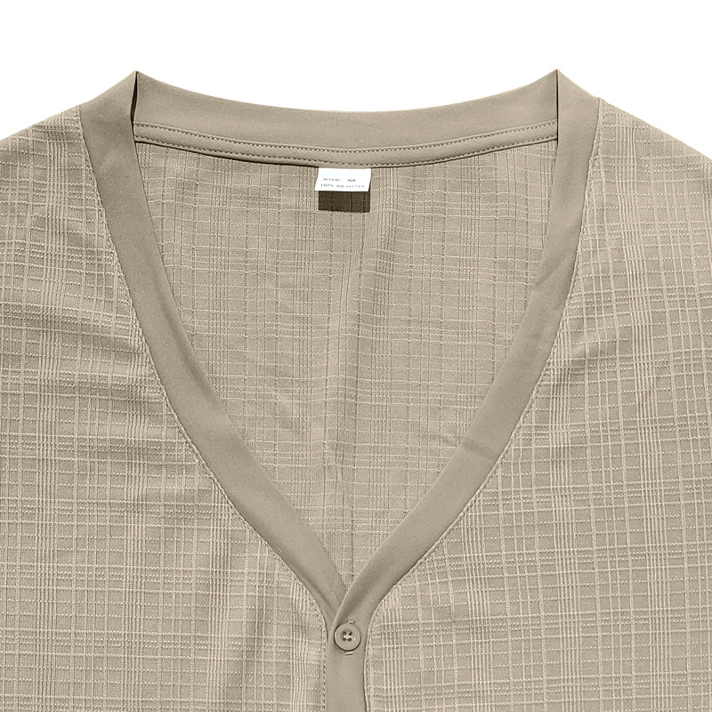 Men's T-shirt sports top summer faux linen bamboo and cotton short-sleeved loose casual button carouselEuropean code: S-3XL