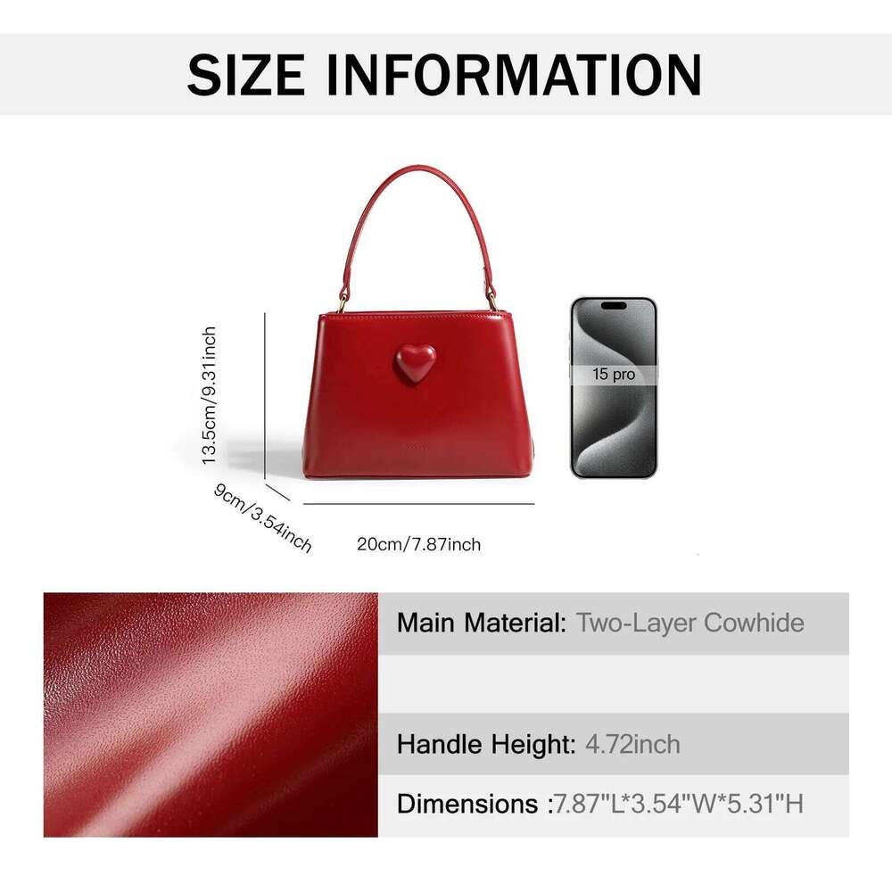 TOUTOU Women Handbag With Adjustable Strap Cowhide Wedding Female Brides Daily Commuting Love One Shoulder Crossbody Red Bag