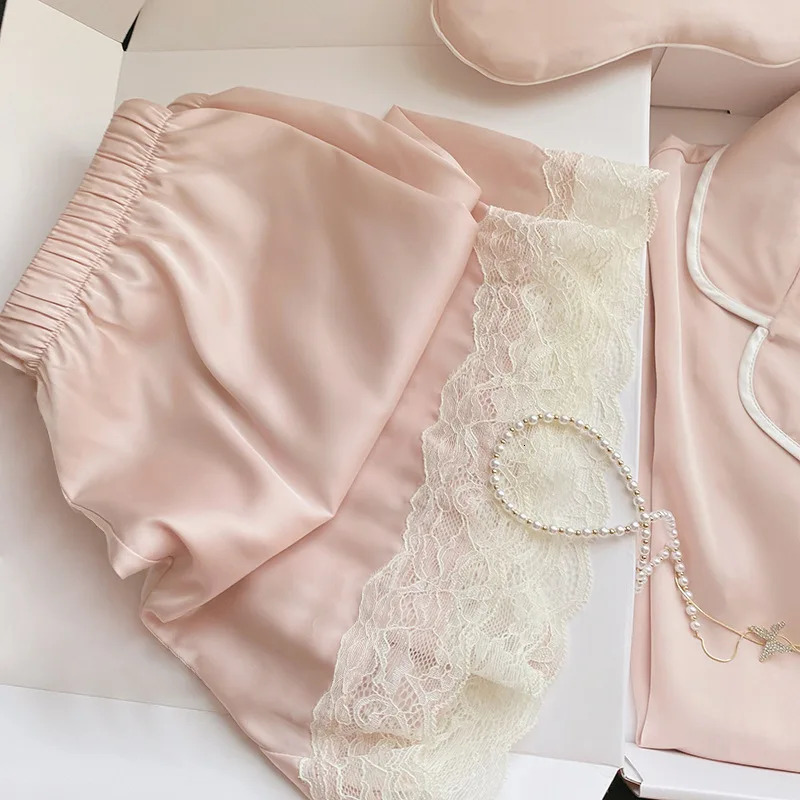Ice Silk Pajamas Womens Summer Simple Ins High Value Sweet Girl Short-Sleeved Pajamas Homewear Summer Womens Clothing 250616